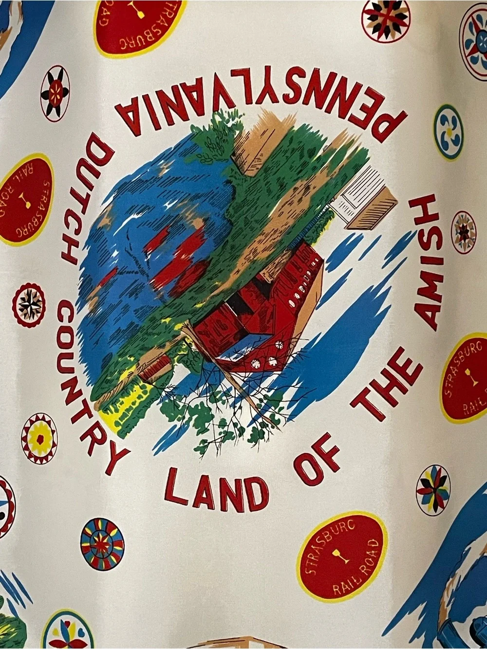 Vintage 60s Amish Pennsylvania Theme Scarf 30 In Sq Excellent Condition
